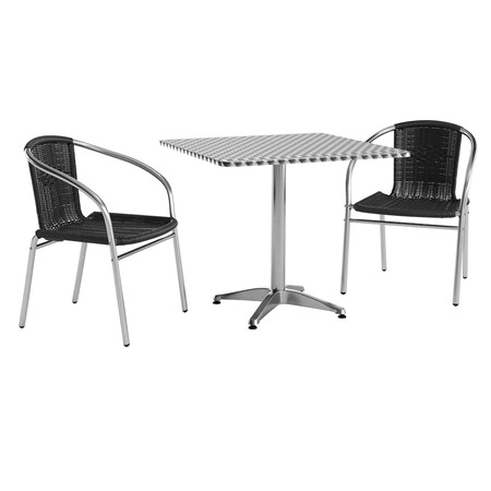 Flash Furniture Square Table Set, Aluminum, Plastic, Rattan, Stainless Steel, Grey TLH-ALUM-32SQ-020BKCHR2-GG