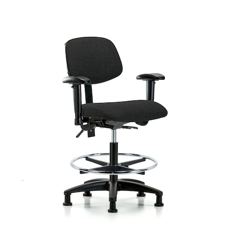 Blue Ridge Ergonomics Chair, Fabric, Med Bench, AA CF Glides, Blk, 6-Way Adjustable, 22" to 29" Height, Black BR-FMBCH-RG-T0-A1-CF-RG-F42