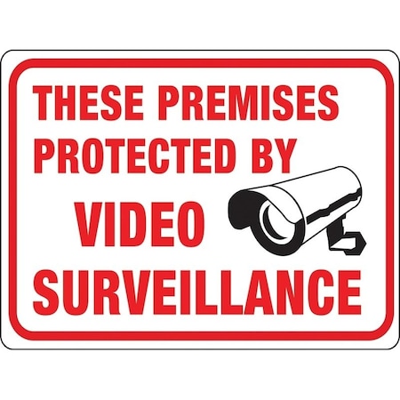 Hy-Ko Identification Sign, Rect, THESE PREMISES PROTECTED BY VIDEO SURVEILLANCE, Blk/Red Legend, Plastic 20619
