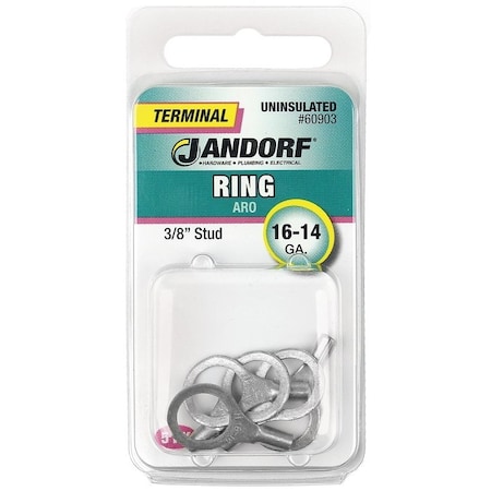 Jandorf High-Temperature Non-Insulated Ring Terminal, 16 to 14 AWG Wire, 3/8 in Stud 60903