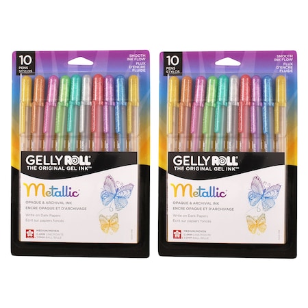 Sakura Metallic Gel Pens, Medium Point, Assorted Colors, 10 Per Set, 2 Sets, 2PK 57370