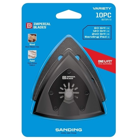 Imperial Blades ONE FIT Oscillating Multi-Tool Sanding Variety Pack, 60, 120, 240 Grit, Coarse, Medium, Fine IBOTSPV-10