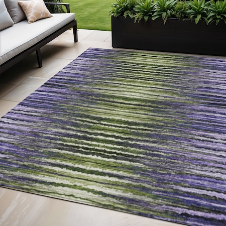 5' X 8' Purple Lilac And Lavender Striped Washable Indoor Outdoor Area Rug