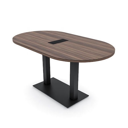 Skutchi Designs Racetrack Conference Table With Power Unit, 36 in W, 72 in L, Brown HAR-RAC-36X72-DOU.BK-H3041-EBLK