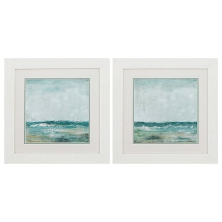Homeroots Set of Two 19" X 19" White and Blue Ocean Wall Decor, 2PK 365263