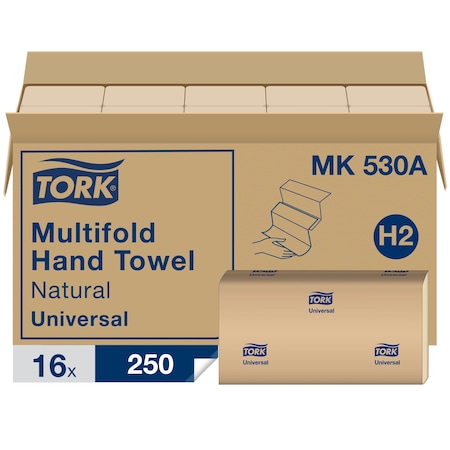 Tork Multifold Paper Towel Sheets, 1 Ply, 250 Sheets, Brown, 16 PK MK530A