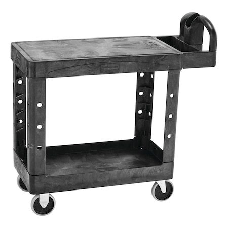 Rubbermaid Commercial Utility Cart with Deep Lipped & Flush Plastic Shelves, Plastic, 500 lb Load Capacity, 2 Shelves FG450500BLA