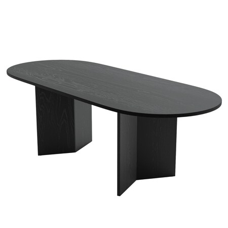 Homeroots 79" Black Solid Wood Sled Base Oval Dining Table 712192
