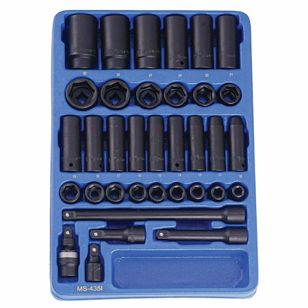Genius Tools 35 Pc. 1/2in Dr. metric Impact Socket Set MS-435I