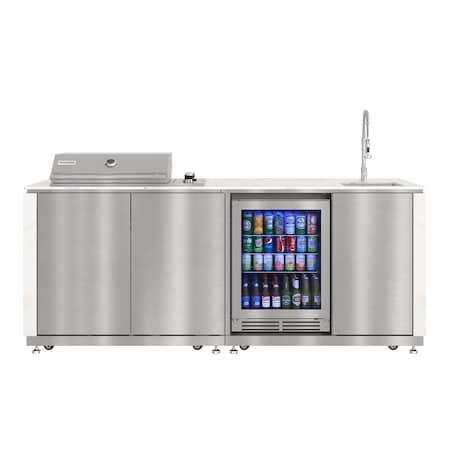 Koolmore 90 in. Outdoor Kitchen Suite with White Stone Counter and Sides, 4-Burner Low-Profile Grill KM-OKI-1595