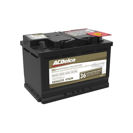 Acdelco BATTERY ASM (72PAL), Vehicle Battery, 47AGM