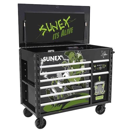Sunex Tony Squindo “It’S Alive!! in Juic’D Box 50 in 7 Drawer Powered Cart - Black 8065PCBKALIVE