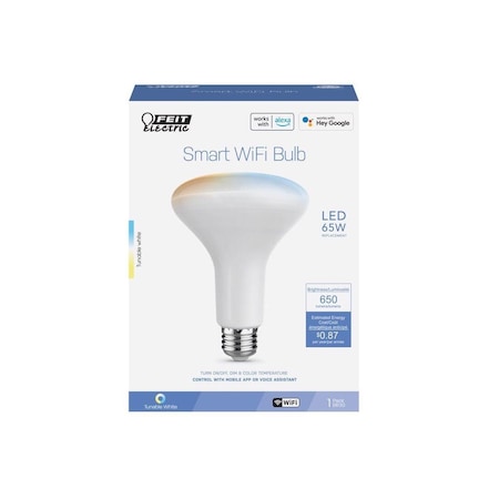 Feit LED Bulb BR20 E26 Medium Smart-Enabled Adjustable White 65 Watt Equivalence Clear BR30/CCT/CA/AG