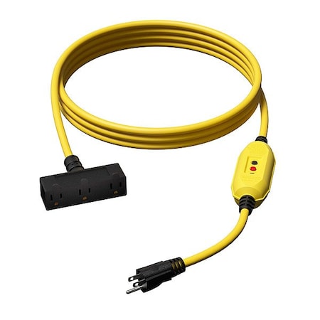 Zoro Select GFCI, Yellow, 26 ft, 3 Outlet, 12 AWG 875LE4