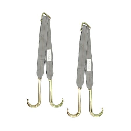 Mytee Products Tow Straps V Bridle 3in x 24in w/ 15in J Hooks 5400 WLL, Recovery V-Strap, 2PK VStrap0324Jx2