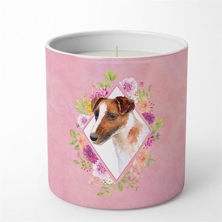 Carolines Treasures 10 oz Jack Russell Terrier Pink Flowers Decorative Soy Candle CK4141CDL