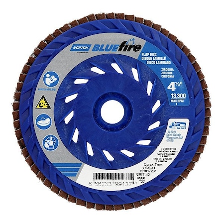 Norton Abrasives Flap Disc, 4 1/2 In x 40 Grit, 5/8-11 66623399137