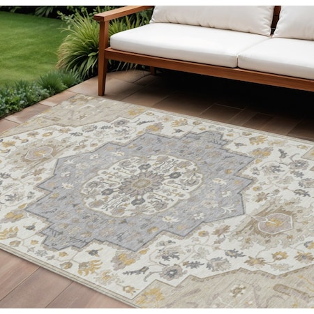 Homeroots 8' X 10' Beige Ivory And Gray Oriental Washable Indoor Outdoor Area Rug 596611