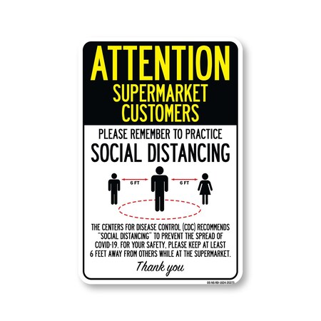 Signmission PSA Supermarket Customers Practice Social Distancing 24in X 18in Wall Graphic, OS-NS-RD-1824-25373 OS-NS-RD-1824-25373