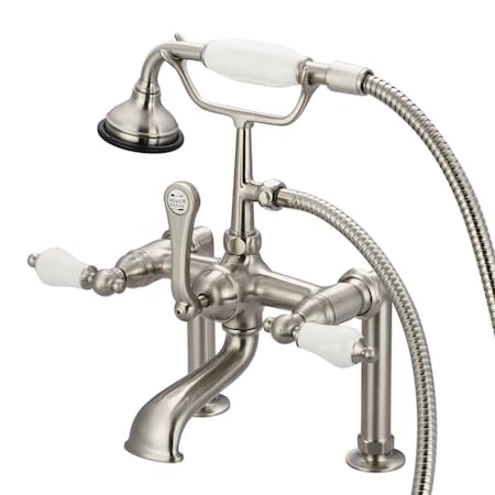 Water Creation Vintage Classic 7 in. Spread Deck Mount Tub Faucet - Brushed Nickel, Grey F6-0006-02-PL