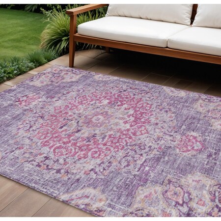 Homeroots 9' X 12' Purple Floral Medallion Washable Indoor Outdoor Area Rug 607852