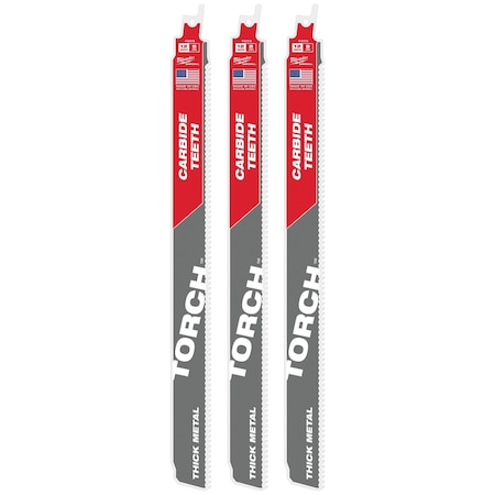 Milwaukee Tool 12 in L x 8 TPI Reciprocating Saw Blade, 3 PK 48-00-5303