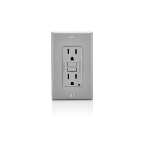 Leviton Self-Test GFCI Receptacle, Non-Tamper Resistant Duplex, 15 Amp, 125 Volt, 5-15R NEMA GFNT1-GY