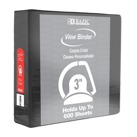 Bazic Products Slant D Ring View Binder with 2 Pockets, 3", Black 3174