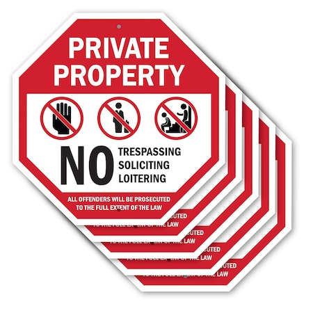 Signmission Private Property No Trespassing Sol, 10 inch X 10 inch, Aluminum Metal Signs, 5PK OC-A-5Pack-10-141