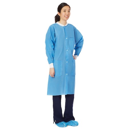 Medline Multilayer Lab Coat with Knit Cuffs and Collar, Blue, Size L, 30PK NONSW600L