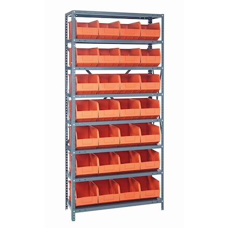 Quantum Storage Systems STEEL SHELVING UNIT W/ 28 BINS ORANGE 1275-443OR