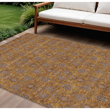 Homeroots 10' X 14' Copper Beige And Taupe Floral Washable Indoor Outdoor Area Rug 582271