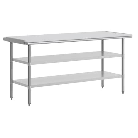 Flash Furniture Reader Work Table, 18 Gauge Stainless Steel Top Shelf w/Poly Cutting Board and 2 Undershelves NH-WT-GU-3072-POLYTOP-GG
