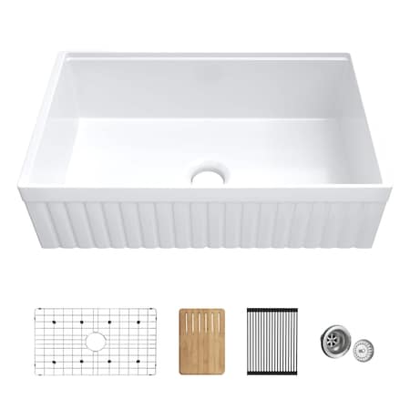 Kibi Pillar 33in Kitchen Farmhouse Fireclay Workstation Sink K2-SF33PIT