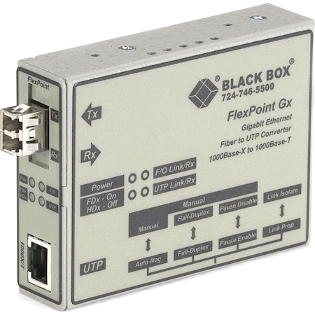Black Box Black Box Media Converter, Ethernet to Fiber, 10/100/1000 Mbps LMC1012A
