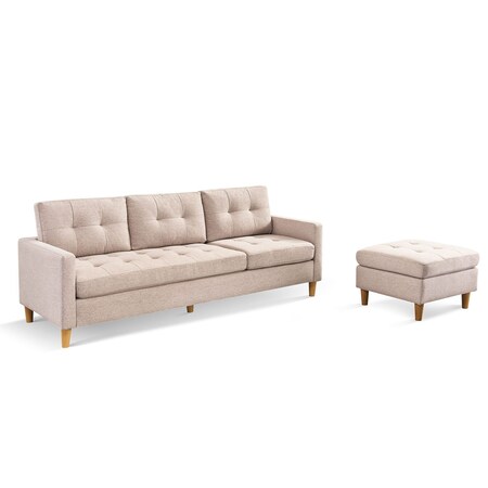 Homeroots 87" Beige Polyester Blend Sofa With Ottoman With Natural Legs 544960