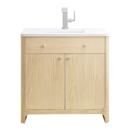 James Martin Vanities Gracyn 36 in. Single Vanity, Coastal Driftwood, w/ 3 CM White Zeus Quartz Top D125-V36-CSD-3WZ