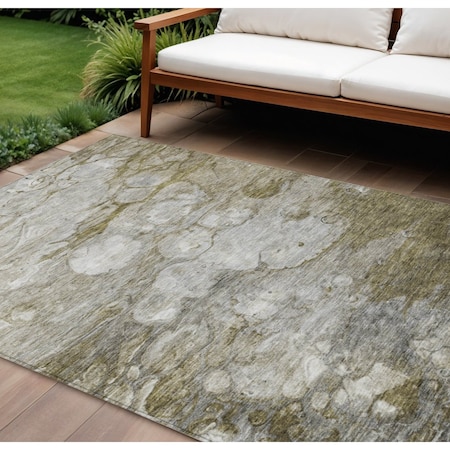 Homeroots 10' X 14' Brown Taupe And Ivory Abstract Washable Indoor Outdoor Area Rug 582157
