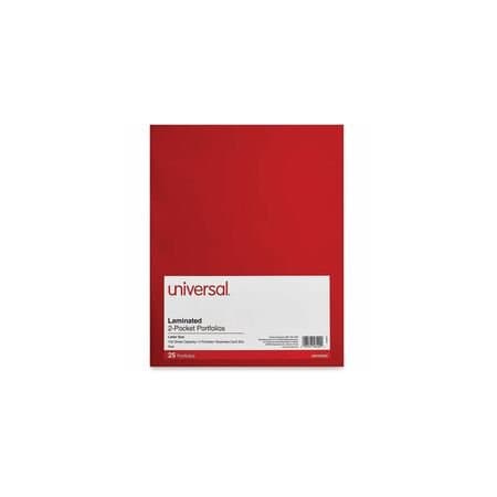Universal Laminated Two-Pocket Folder, Cardboard Paper, Red, 11 x 8 1/2, 25PK UNV56420
