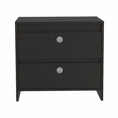 Homeroots Modern and Minimalist Black Two Drawer Nightstand 477906