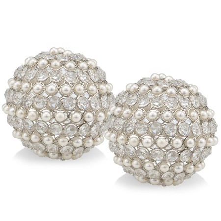 Homeroots Set Of Two 5" Silver And Clear Faux Crystal Decorative Orb Sculptures, 2PK 480015