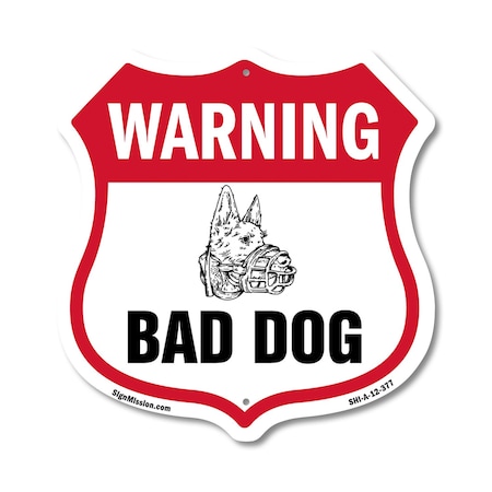 Signmission Dog Warning Shield Sign Bad Dog, 12 Inch X 12 Inch, Aluminum Metal Sign SHI-A-12-377