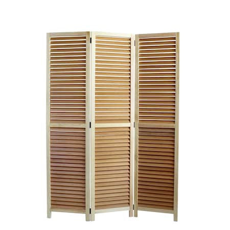 Homeroots 67" Natural Wood Folding Three Panel Screen Room Divider 277092