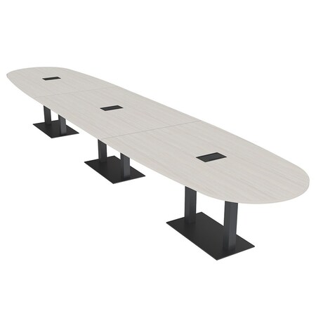 Skutchi Designs Boval Conference Table With Power, 48 in W, 192 in L, Ivory HAR-BOVL-48X192-DOU.BK-K458-EBLK