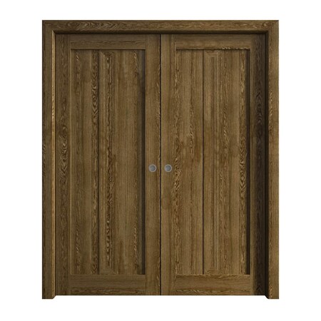 Sartodoors Sliding French Double Pocket Doors 64 x 96 inches, Ego 5006 Marble Oak, Kit Rail Hardware, Solid EGO5006DP-DMR-6496