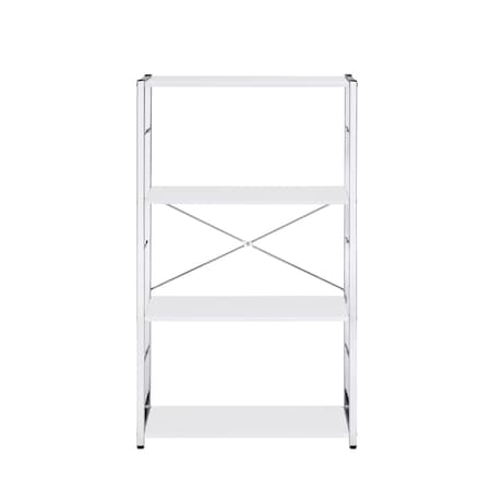 Homeroots 42" White And Silver Metal and Wood Four Tier Etagere Bookcase 486315