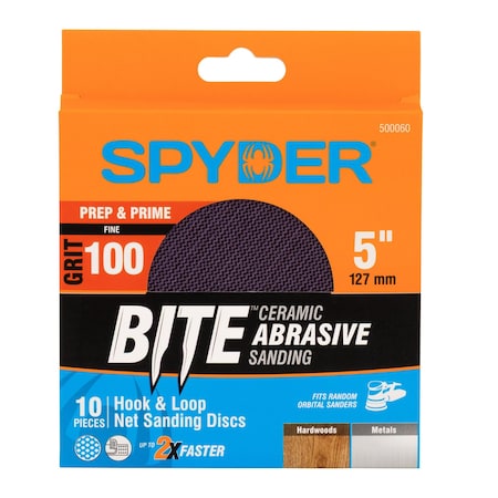 Spyder 5-Inch 100 Grit Ceramic Net Hook and Loop Sanding Discs, 10PK 500060