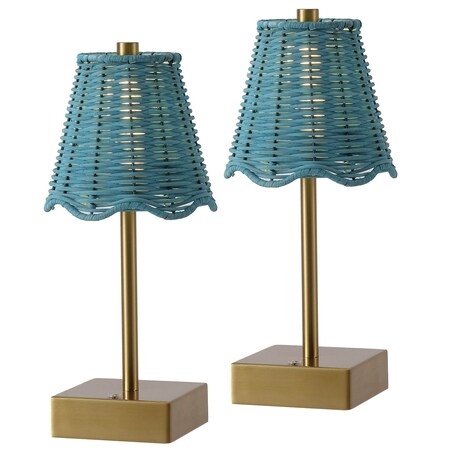 Jonathan Y Willow 11 in. Coastal Bohemian Metal and Rattan Tapered Cordless Rechargeable Integrated Dimmab, 2PK JYL5514B-SET2