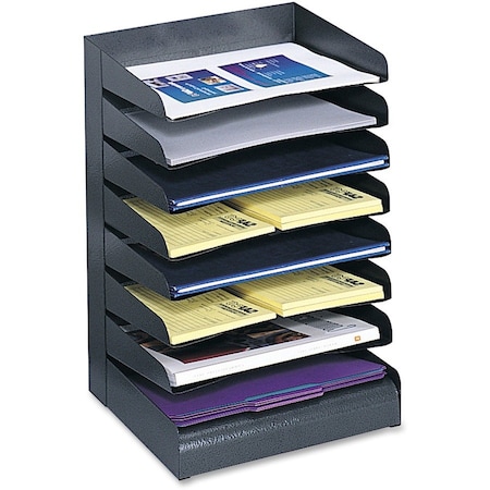 Safco Desk Tray, Black, Steel, 12 in W, 9 1/2 in L, 17 3/4 in H, 8 Number of Compartments 3129BL