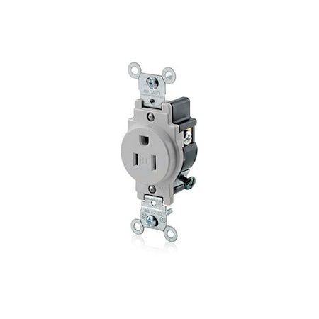 Leviton PlugsandReceptacles, 15A, 125VAC, Gry, Nylon T5015-GY